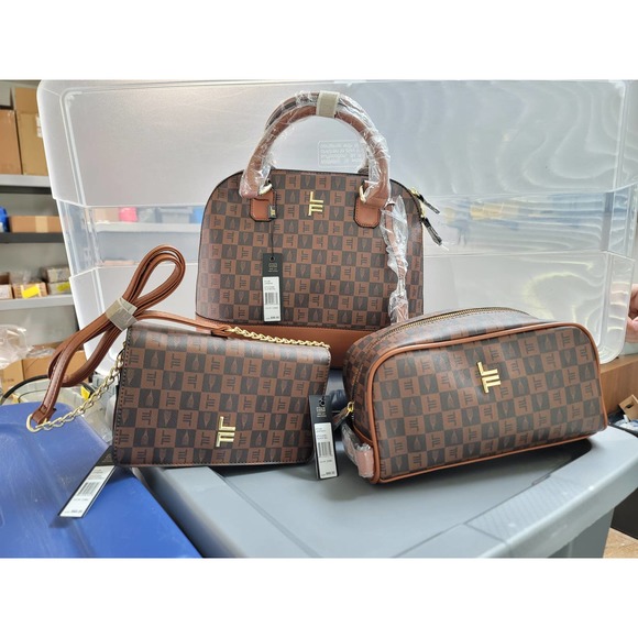 NWT London Fog 3 Piece Bag Set Marci Crossbody, Toiletry, & Tulip Satchel - Picture 2 of 13